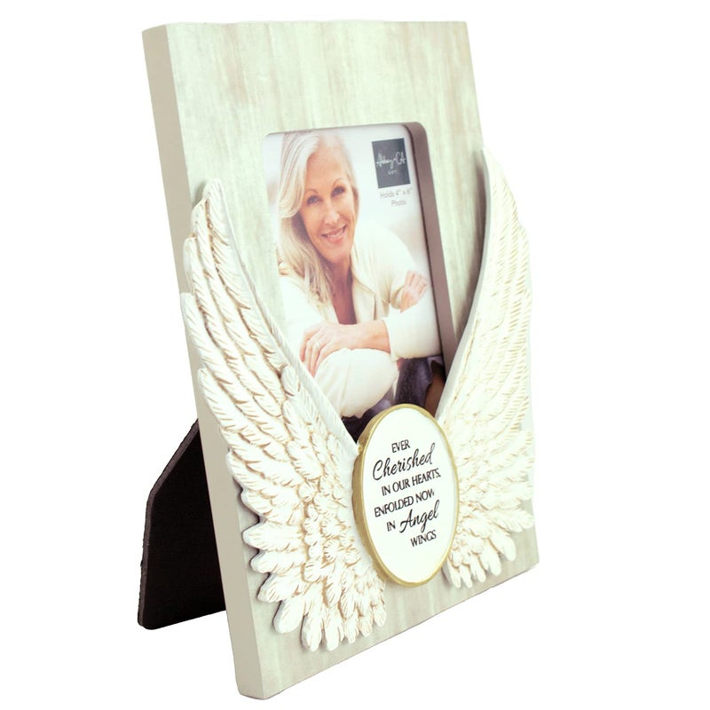 Abbey Press Angel Wings Memorial Photo Frame, Home Decor Gift For Death Of A Loved One, Holds 4-inch By 6-inch Photo, By Abbey & CA Gift,Antique White - Image 2